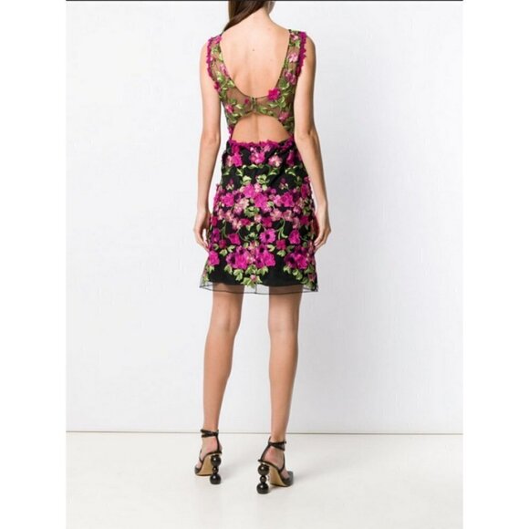 💕MARCHESA NOTTE💕 Sleeveless Embroidered Cocktail Dress ~ Black Floral Print 8 - Picture 5 of 16